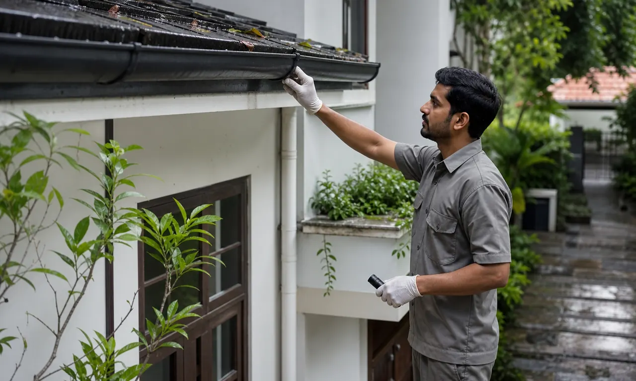 Exterior inspection of a tropical Indian home, garden and drainage areas