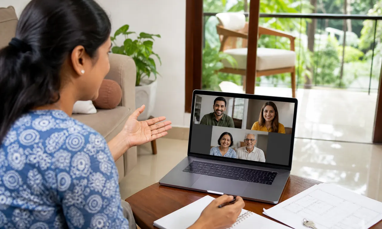 Family living away coordinating care of their Indian home by video call