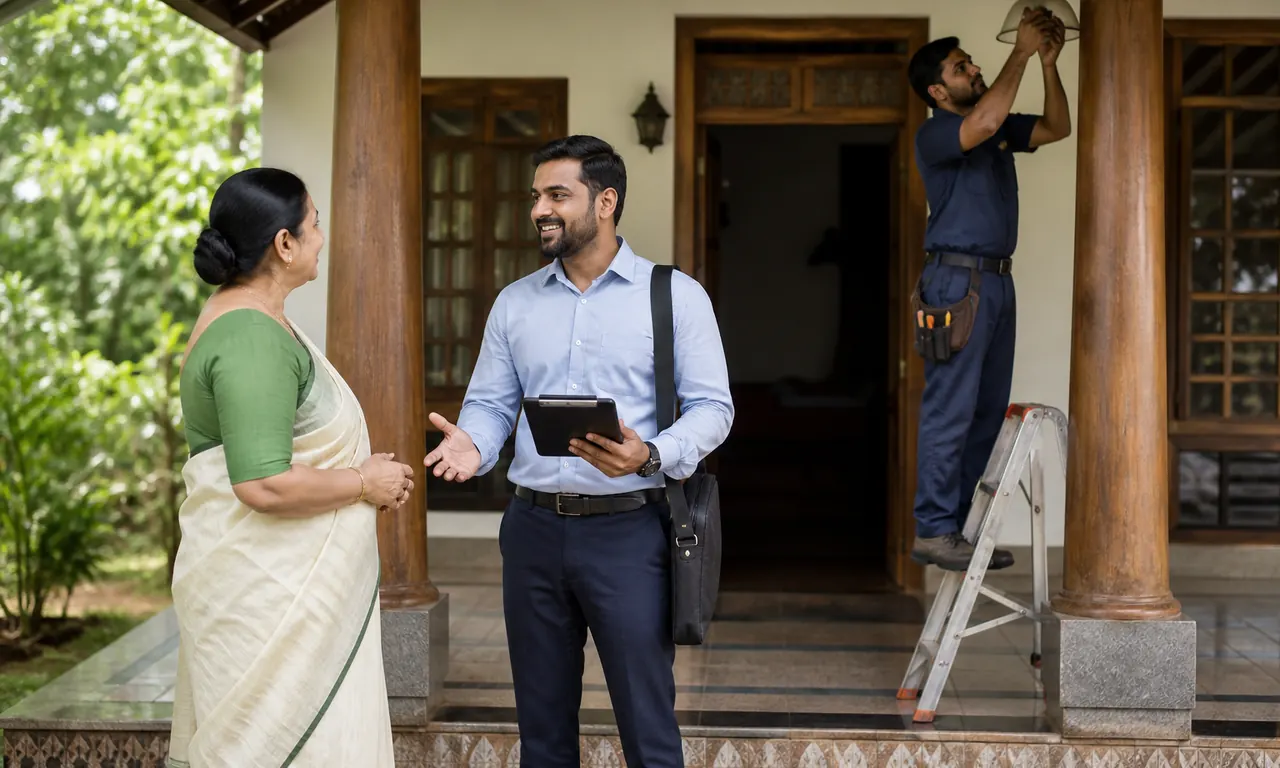 Family member coordinating safe routine home maintenance with a trusted local manager