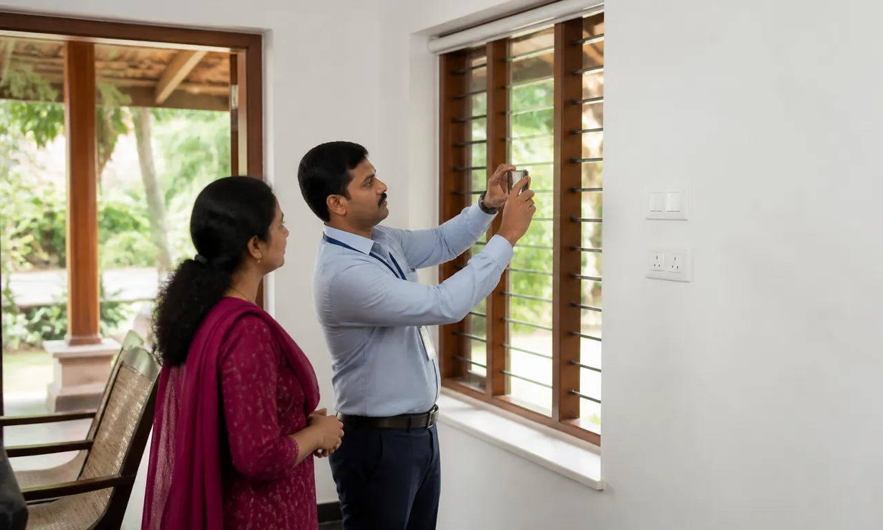 Family property inspection covering windows, walls and electrical fittings