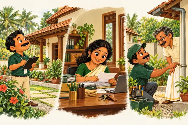 Caricatures showing inspection, document coordination and approved maintenance